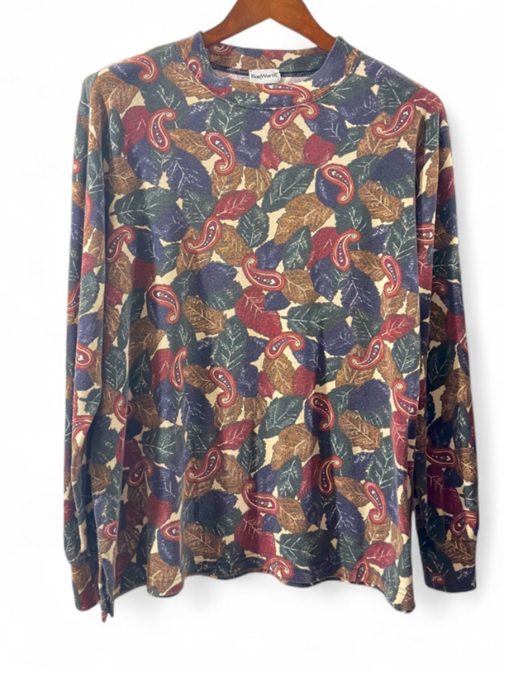 Vintage Paisley Leaf AOP Long Sleeve Shirt Size Men’s Large
